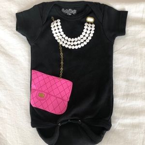 Sara Kety purse and pearls onesie